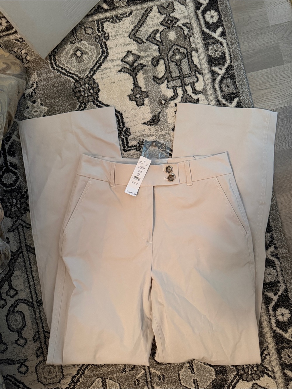 White House Black Market Light Beige Straight-Leg Trousers